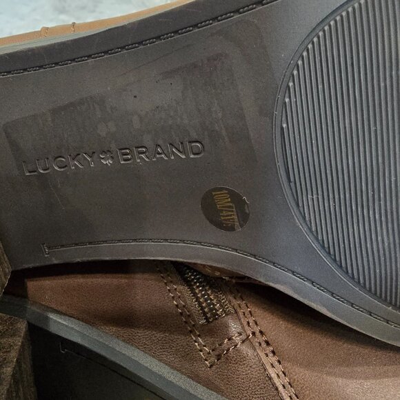 Lucky Brand Panally Leather Side Dip Block Heel Ankle Booties Women's Size 10 - Picture 7 of 10